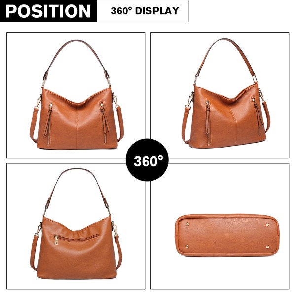 LT1941-MISS LULU CLASSIC STYLE SLOUCH SHOULDER BAG BROWN LT1941-MISS LULU CLASSIC STYLE SLOUCH SHOULDER BAG BROWN