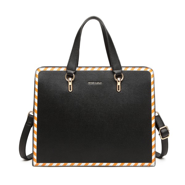 LT1953 - Miss Lulu Stripe Design Shoulder Bag - Black