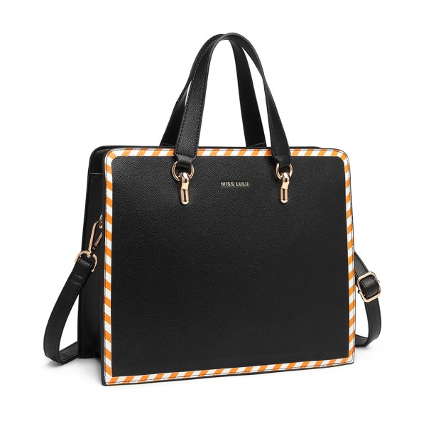 LT1953 - Miss Lulu Stripe Design Shoulder Bag - Black