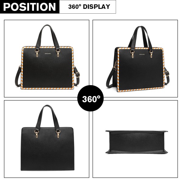 LT1953 - Miss Lulu Stripe Design Shoulder Bag - Black