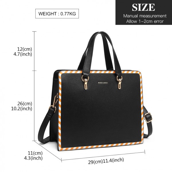 LT1953 - Miss Lulu Stripe Design Shoulder Bag - Black