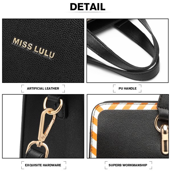 LT1953 - Miss Lulu Stripe Design Shoulder Bag - Black