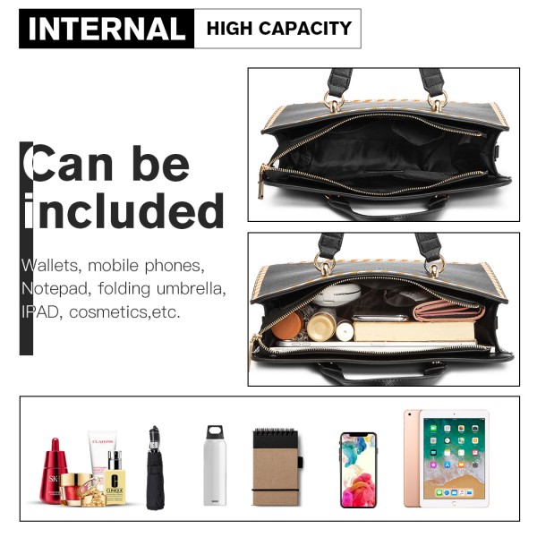 LT1953 - Miss Lulu Stripe Design Shoulder Bag - Black