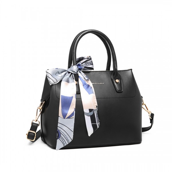 LT1959 - Miss Lulu Silk Scarf Shoulder Bag - Black