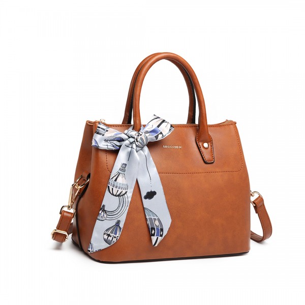 LT1959 - Miss Lulu Silk Scarf Shoulder Bag - Brown LT1959 - Miss Lulu Silk Scarf Shoulder Bag - Brown