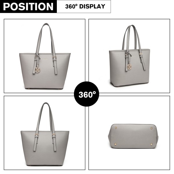 LT2054 - Miss Lulu Minimalist Tote Handbag Structured - Grey