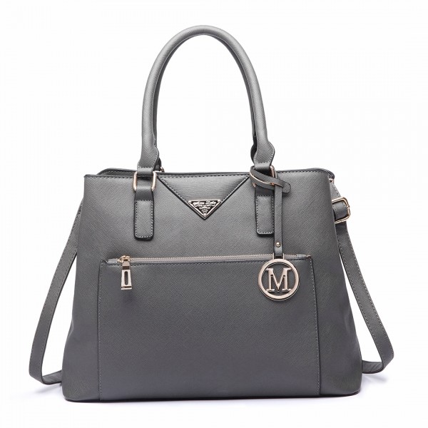 LT6611 - Miss Lulu Front Pocket Multi Compartment Briefcase Shoulder Bag Grey