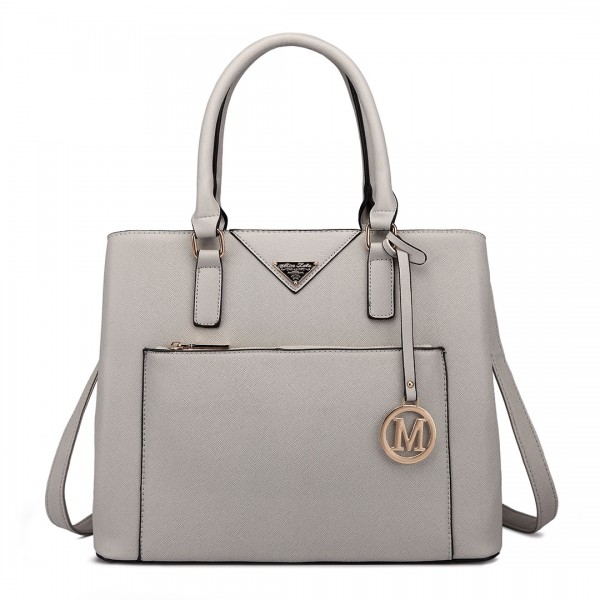 LT6611 - Fräulein Lulu Shopper Tote Bag mit Tasche in Faux Leder hellgrau