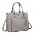LT6611 - Fräulein Lulu Shopper Tote Bag mit Tasche in Faux Leder hellgrau