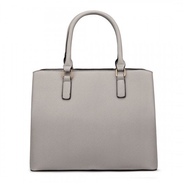 LT6611 - Fräulein Lulu Shopper Tote Bag mit Tasche in Faux Leder hellgrau
