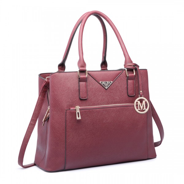 LT6611 - Miss Lulu Front Pocket Multi Compartment Briefcase Shoulder Bag Red