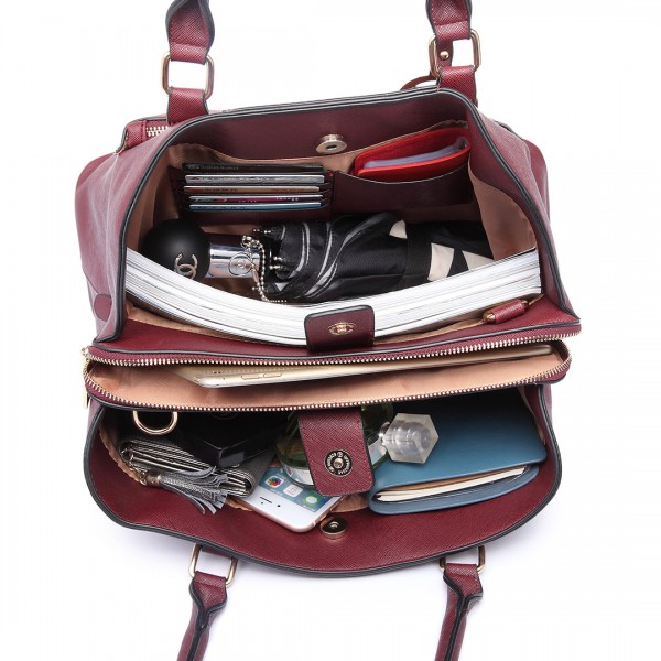 LT6611 - Miss Lulu Front Pocket Multi Compartment Briefcase Shoulder Bag Red