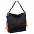 LT6616- Miss Lulu Frosted Leather Look Tassel Slouch Hobo Bag Black