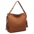 LT6616- Miss Lulu Frosted Leather Look Tassel Slouch Hobo Bag Brown