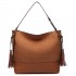 LT6616- Miss Lulu Frosted Leather Look Tassel Slouch Hobo Bag Brown