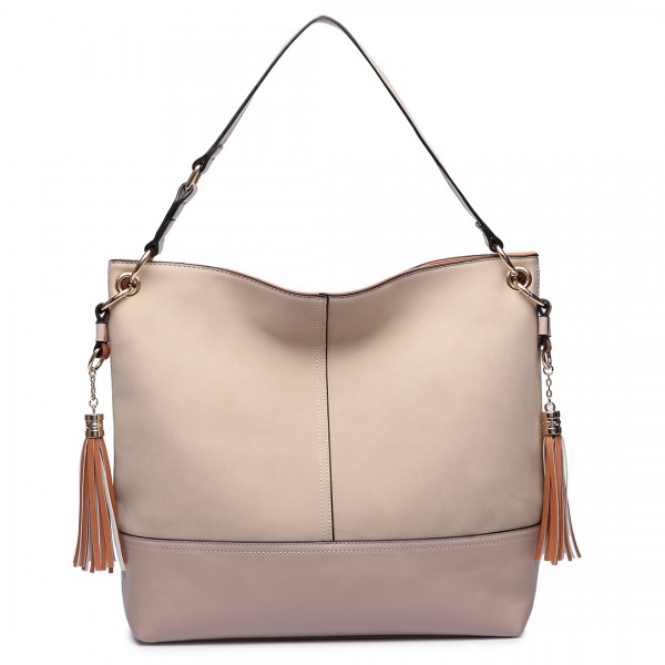 LT6616- Miss Lulu Frosted Leather Look Tassel Slouch Hobo Bag Camel