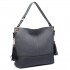 LT6616- Miss Lulu Frosted Leather Look Tassel Slouch Hobo Bag Grey