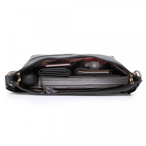 LT6616- Miss Lulu Frosted Leather Look Tassel Slouch Hobo Bag Grey