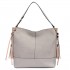LT6616 - Miss Lulu Frosted Leather Look Tassel Slouch Hobo Bag Light Grey
