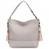 LT6616 - Miss Lulu Frosted Leather Look Tassel Slouch Hobo Bag Light Grey