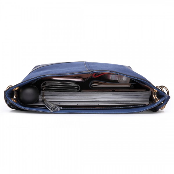 LT6616- Miss Lulu Frosted Leather Look Tassel Slouch Hobo Bag Navy