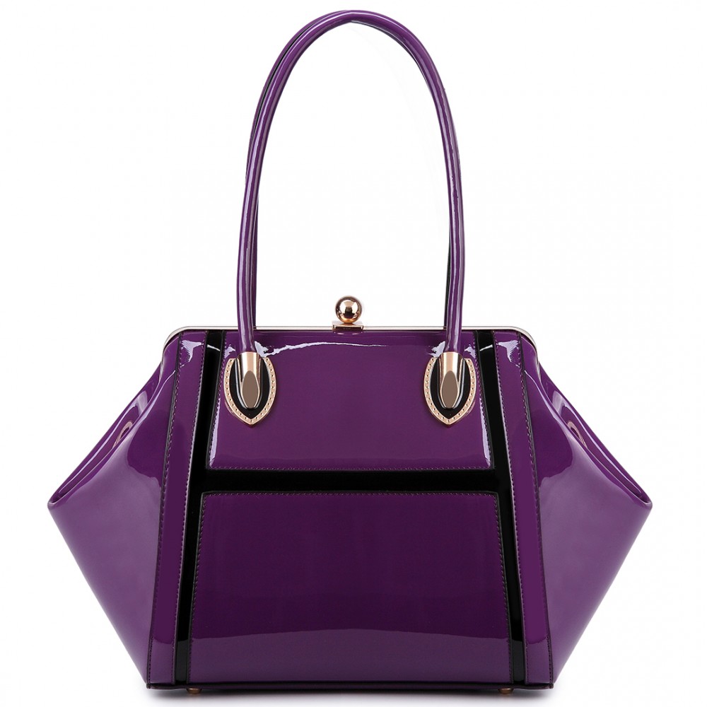 LT6618 - Miss Lulu Patent Evening Shoulder Bag Purple