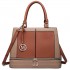 LT6619 - Miss Lulu Two Tone Leather Look Zip Detail Shoulder Bag Brown
