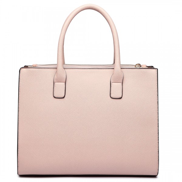 LT6622 - Miss Lulu Raised Cord Tote Handbag Faux Leather Nude