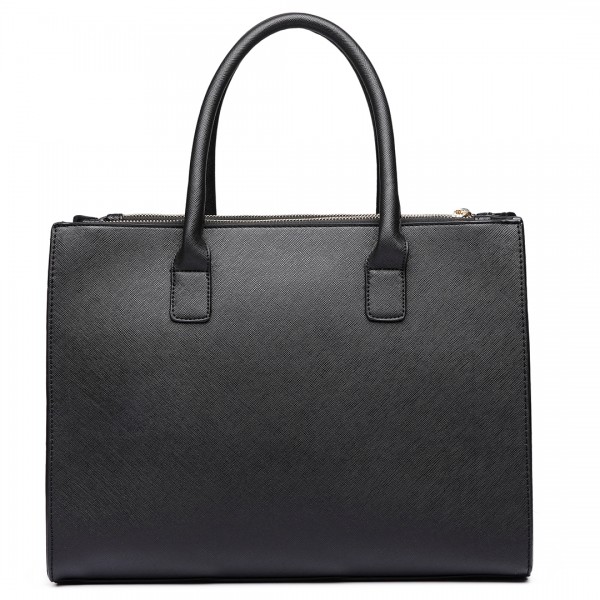 LT6622 - Miss Lulu Raised Cord Tote Handbag Faux Leather Black