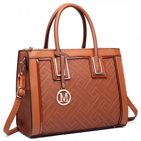 LT6622 - Miss Lulu Raised Cord Tote Handbag Faux Leather Brown