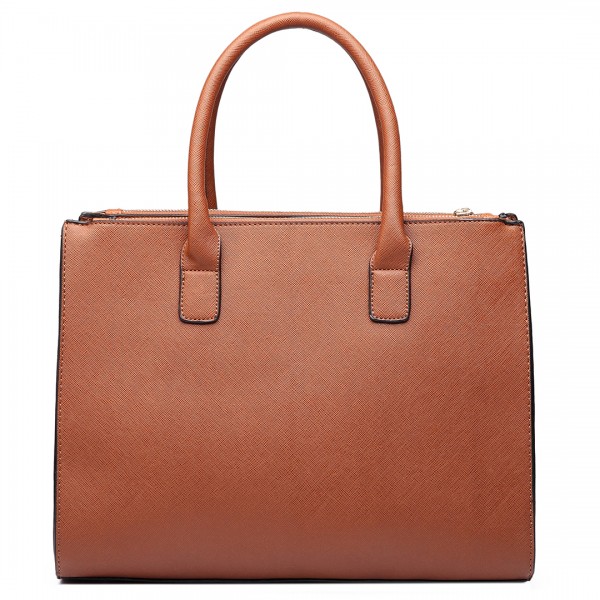 LT6622 - Miss Lulu Raised Cord Tote Handbag Faux Leather Brown