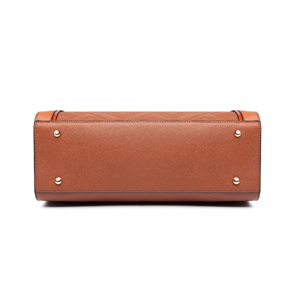 LT6622 - Miss Lulu Raised Cord Tote Handbag Faux Leather Brown