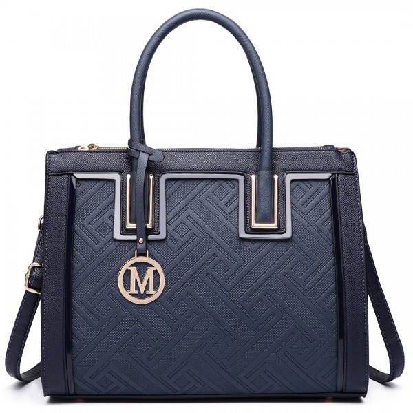 LT6622 - Miss Lulu Raised Cord Tote Handbag Faux Leather Navy