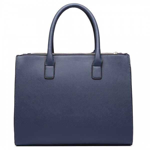LT6622 - Miss Lulu Raised Cord Tote Handbag Faux Leather Navy