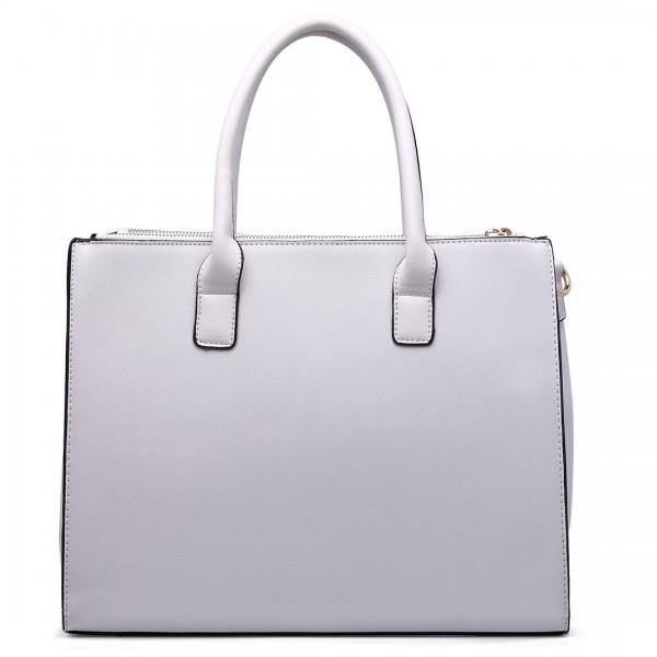 LT6622 - Miss Lulu Raised Cord Tote Handbag Faux Leather White