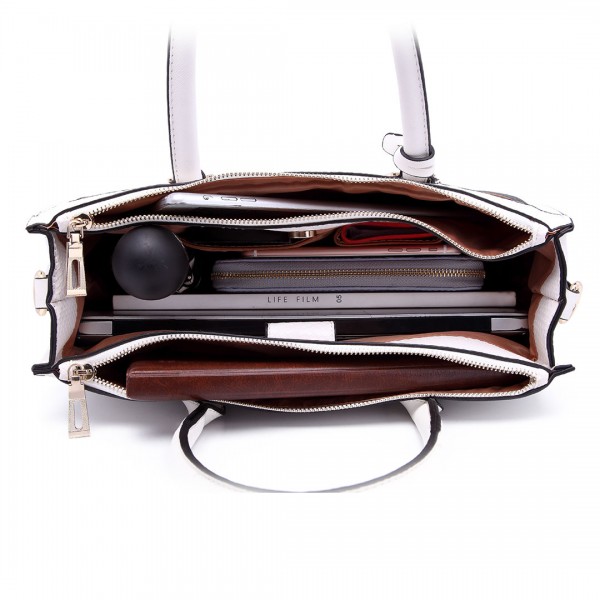 LT6622 - Miss Lulu Raised Cord Tote Handbag Faux Leather White