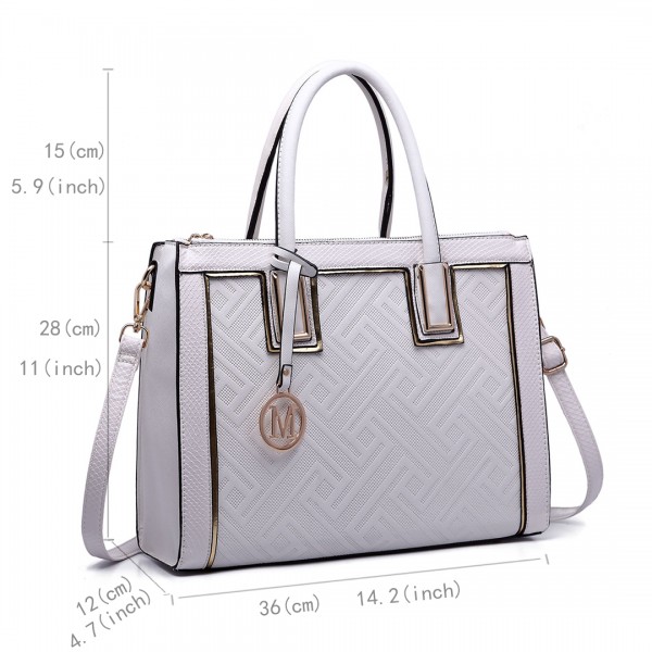 LT6622 - Miss Lulu Raised Cord Tote Handbag Faux Leather White