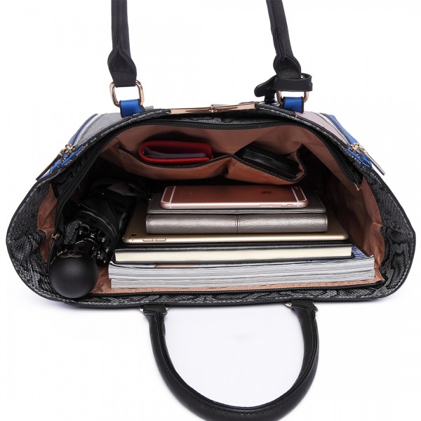 LT6624 - Miss Lulu Panelled Stripe Design Tote Handbag Blue