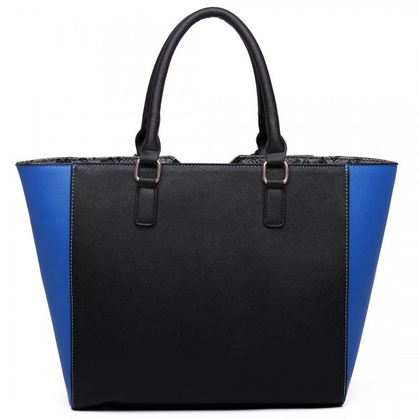 LT6624 - Miss Lulu Panelled Stripe Design Tote Handbag Blue