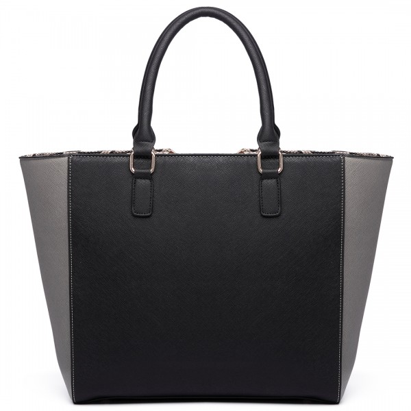 LT6624- Miss Lulu Panelled Stripe Design Tote Handbag Grey