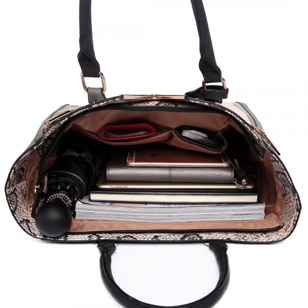 LT6624- Miss Lulu Panelled Stripe Design Tote Handbag Grey