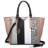 LT6624- Miss Lulu Panelled stripe design Tote Handbag Nude