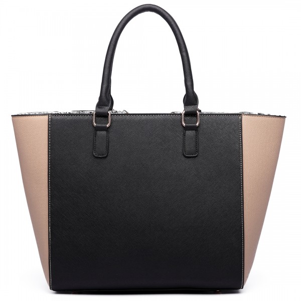 LT6624- Miss Lulu Panelled stripe design Tote Handbag Nude