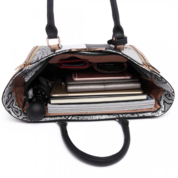 LT6624- Miss Lulu Panelled stripe design Tote Handbag Nude