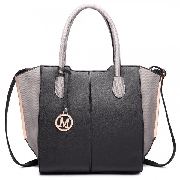LT6625 - Miss Lulu Ladies Large Tote Bag Faux Leather Black