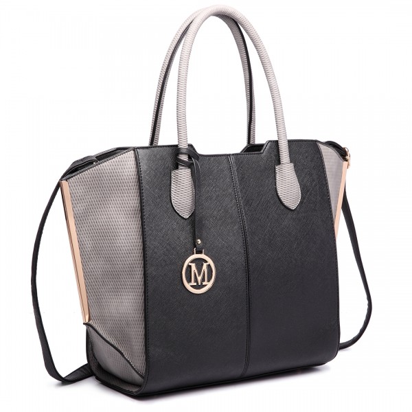 LT6625 - Miss Lulu Ladies Large Tote Bag Faux Leather Black