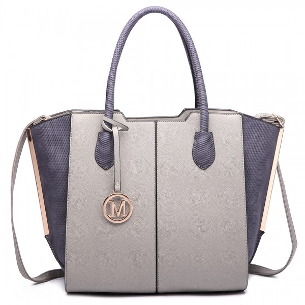 LT6625 - Miss Lulu Ladies Large Tote Bag Faux Leather Grey