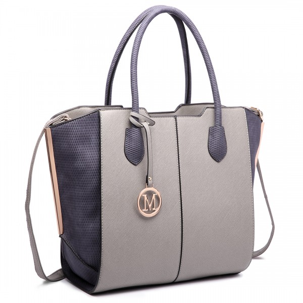 LT6625 - Miss Lulu Ladies Large Tote Bag Faux Leather Grey
