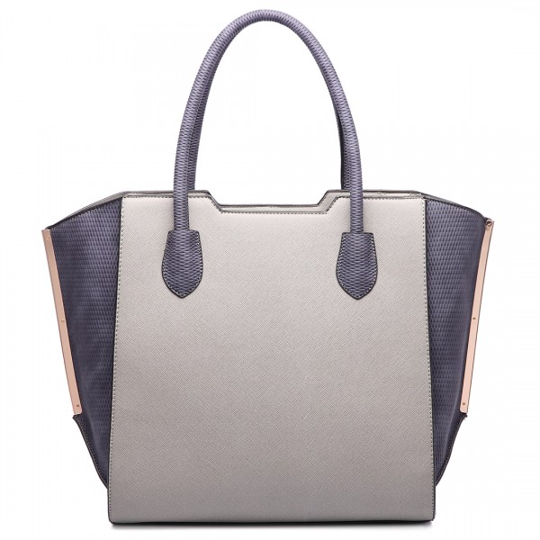 LT6625 - Miss Lulu Ladies Large Tote Bag Faux Leather Grey