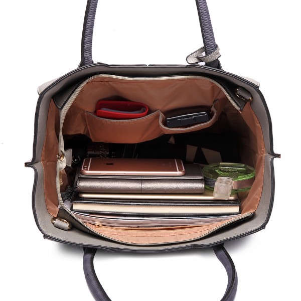 LT6625 - Miss Lulu Ladies Large Tote Bag Faux Leather Grey